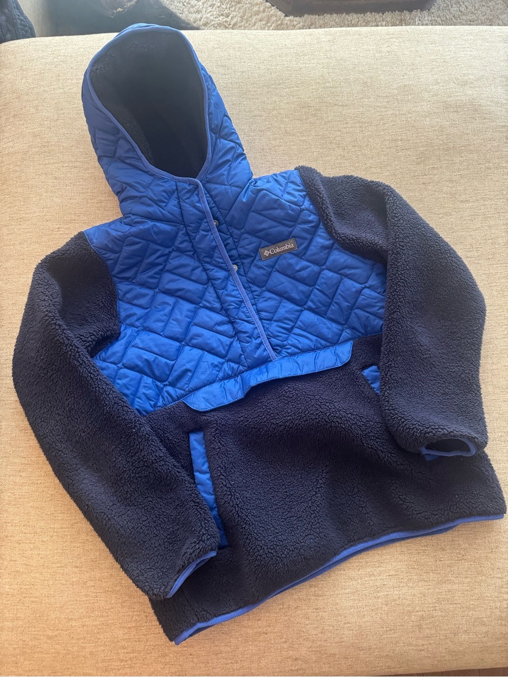 Columbia Royal Blue and Navy Quilted Fleece Half-Zip Hoodie